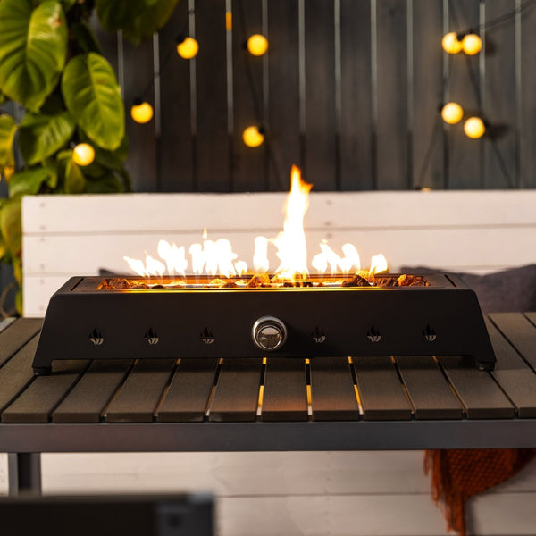 HomeRoots 40000 BTU Black Steel Propane Fire Pit – Modern Rectangular Design with Adjustable Flame Control 702530
