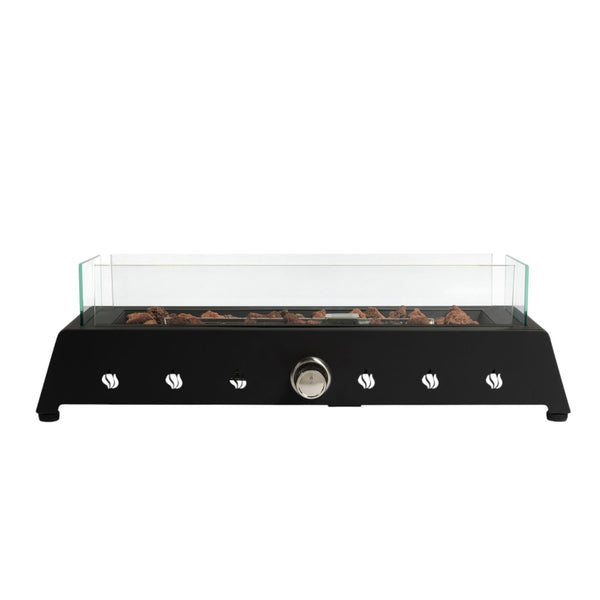 HomeRoots 40000 BTU Black Steel Propane Fire Pit – Modern Rectangular Design with Adjustable Flame Control 702530