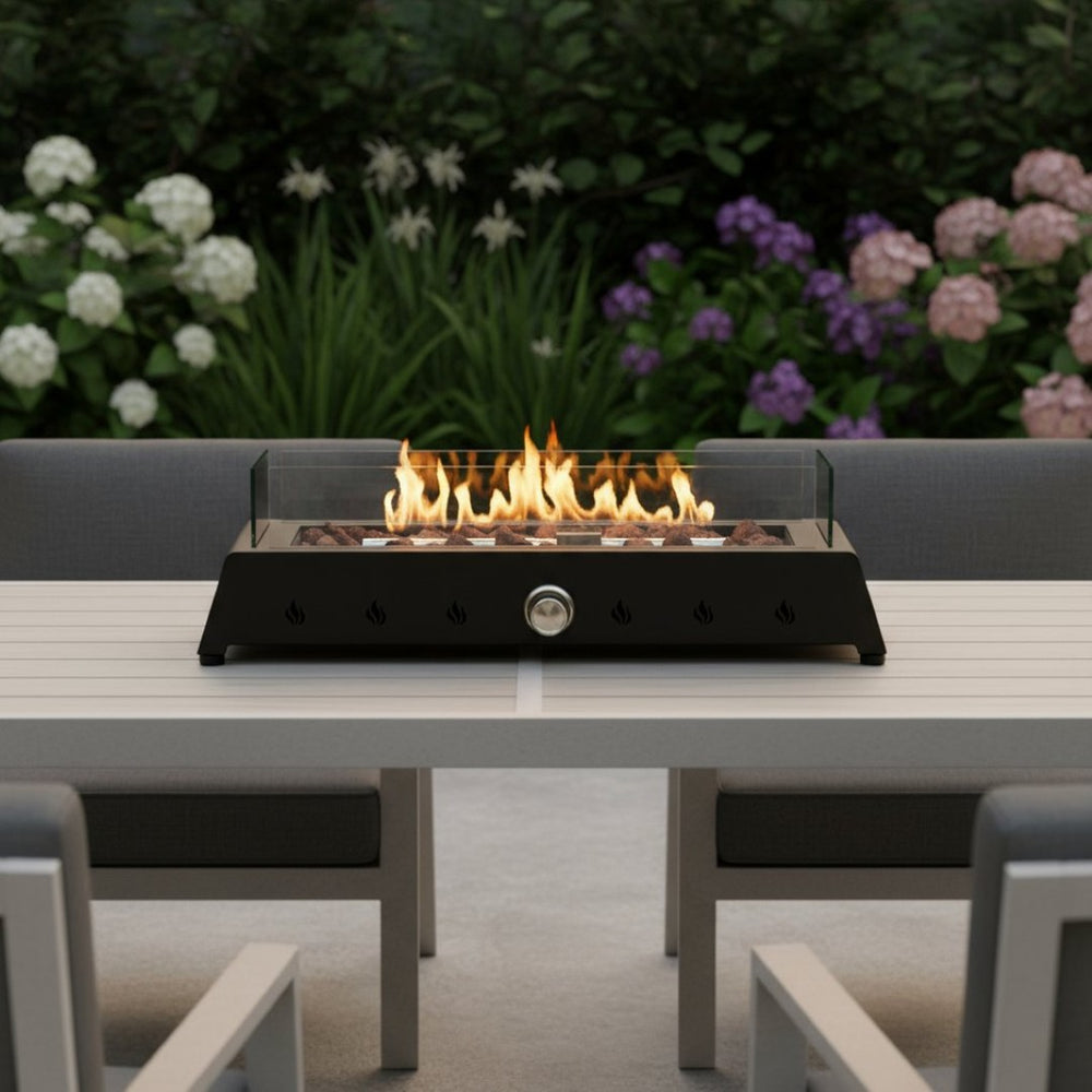 HomeRoots 40000 BTU Black Steel Propane Fire Pit – Modern Rectangular Design with Adjustable Flame Control 702530