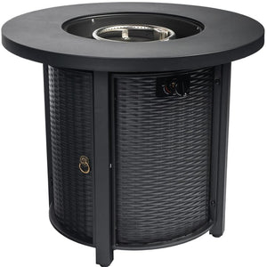 HomeRoots 50000 BTU Black Steel Round Fire Pit Table - Stylish, Durable, and Perfect for Outdoor Gatherings! 702531
