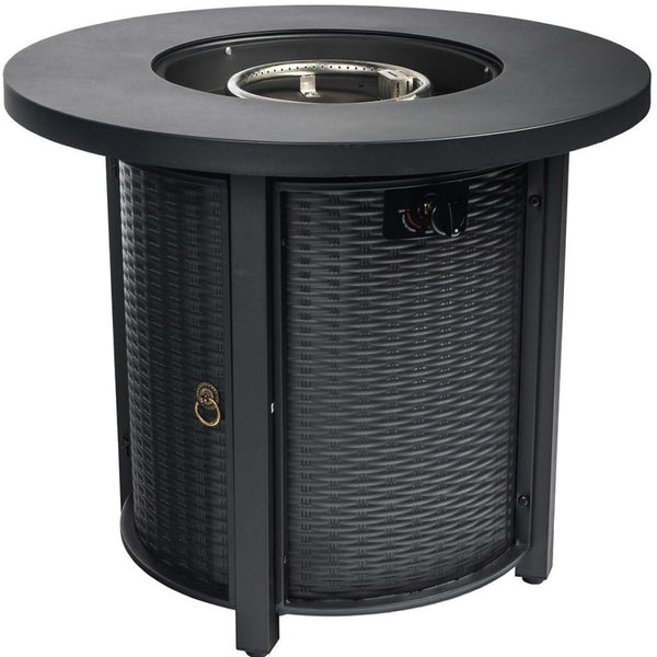 HomeRoots 50000 BTU Black Steel Round Fire Pit Table - Stylish, Durable, and Perfect for Outdoor Gatherings! 702531