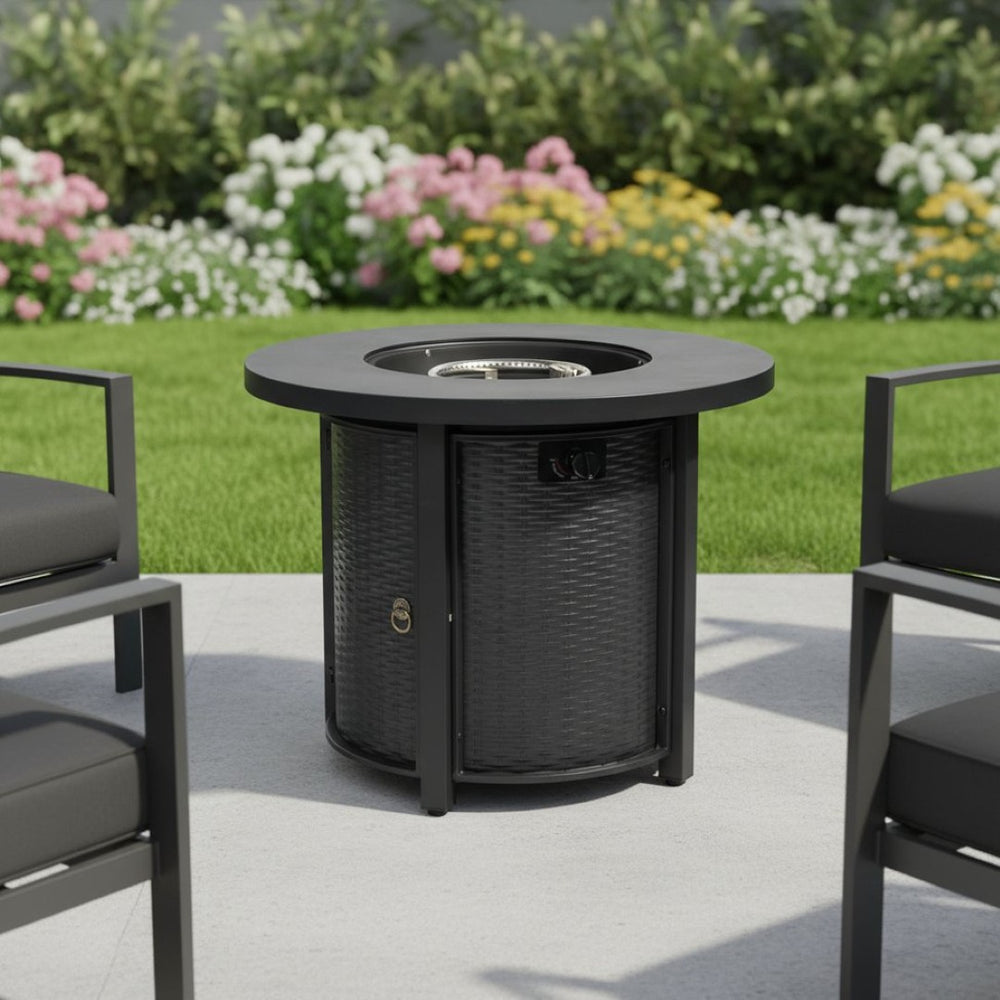 HomeRoots 50000 BTU Black Steel Round Fire Pit Table - Stylish, Durable, and Perfect for Outdoor Gatherings! 702531