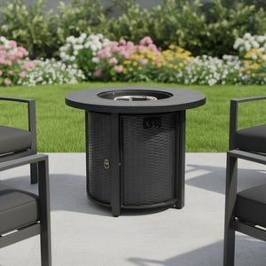 HomeRoots 50000 BTU Black Steel Round Fire Pit Table - Stylish, Durable, and Perfect for Outdoor Gatherings! 702531