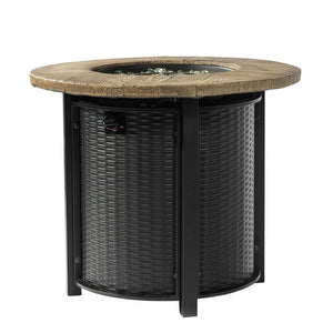HomeRoots 50000 BTU Round Propane Fire Pit Table - Stylish Black & Brown Steel Design for Cozy Outdoor Gatherings 702532