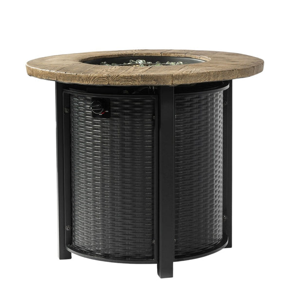 HomeRoots 50000 BTU Round Propane Fire Pit Table - Stylish Black & Brown Steel Design for Cozy Outdoor Gatherings 702532