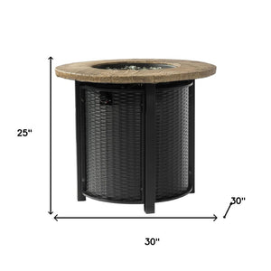 HomeRoots 50000 BTU Round Propane Fire Pit Table - Stylish Black & Brown Steel Design for Cozy Outdoor Gatherings 702532