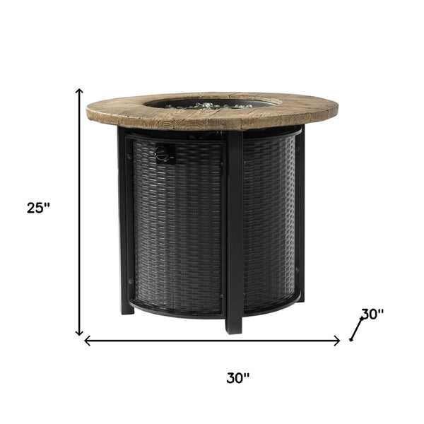 HomeRoots 50000 BTU Round Propane Fire Pit Table - Stylish Black & Brown Steel Design for Cozy Outdoor Gatherings 702532