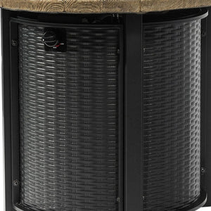 HomeRoots 50000 BTU Round Propane Fire Pit Table - Stylish Black & Brown Steel Design for Cozy Outdoor Gatherings 702532