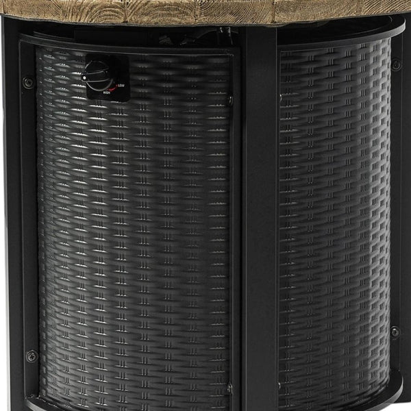 HomeRoots 50000 BTU Round Propane Fire Pit Table - Stylish Black & Brown Steel Design for Cozy Outdoor Gatherings 702532