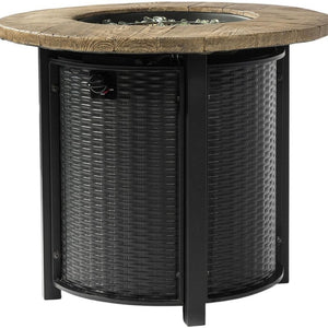 HomeRoots 50000 BTU Round Propane Fire Pit Table - Stylish Black & Brown Steel Design for Cozy Outdoor Gatherings 702532