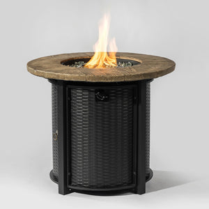 HomeRoots 50000 BTU Round Propane Fire Pit Table - Stylish Black & Brown Steel Design for Cozy Outdoor Gatherings 702532