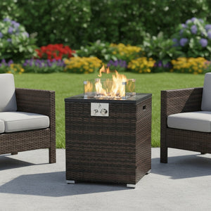 HomeRoots 50000 BTU Espresso Wicker Propane Fire Pit Table - Elegant Outdoor Heating & Stylish Gatherings 702533