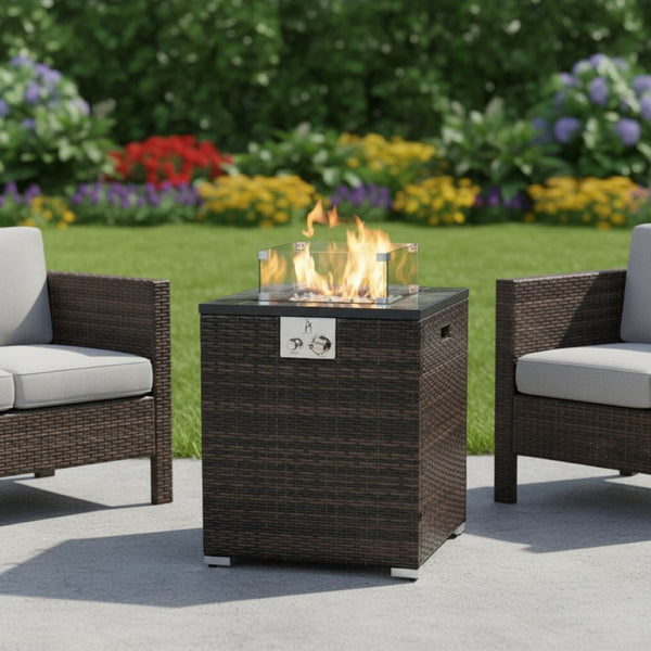 HomeRoots 50000 BTU Espresso Wicker Propane Fire Pit Table - Elegant Outdoor Heating & Stylish Gatherings 702533