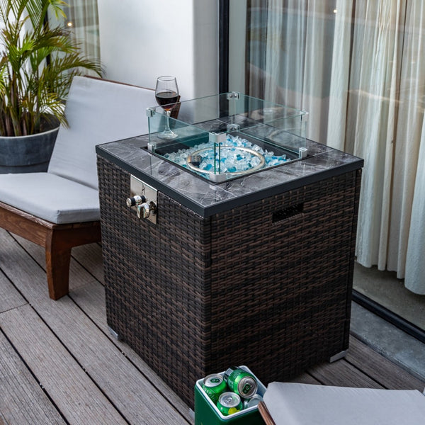 HomeRoots 50000 BTU Espresso Wicker Propane Fire Pit Table - Elegant Outdoor Heating & Stylish Gatherings 702533