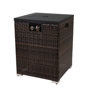 HomeRoots 50000 BTU Brown Wicker Propane Fire Pit - Stylish Rectangular Design for Cozy Outdoor Gatherings 702534
