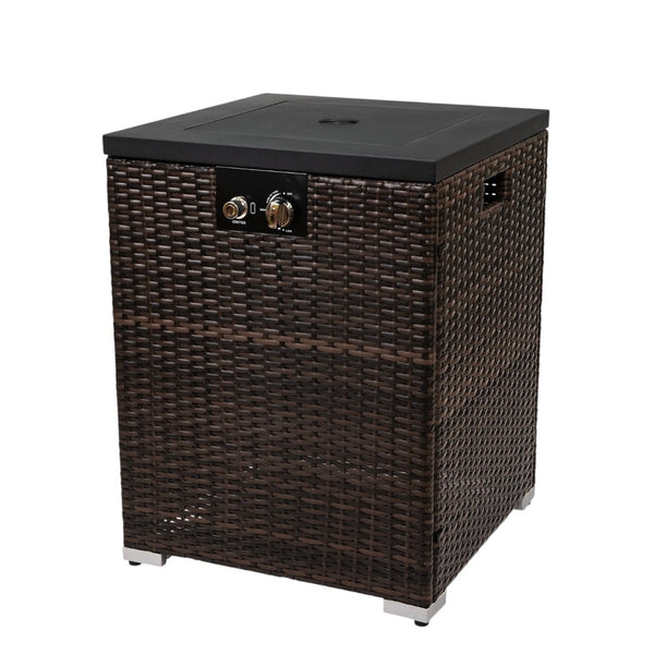 HomeRoots 50000 BTU Brown Wicker Propane Fire Pit - Stylish Rectangular Design for Cozy Outdoor Gatherings 702534