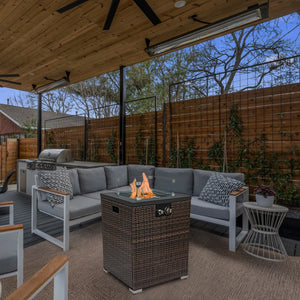HomeRoots 50000 BTU Brown Wicker Propane Fire Pit - Stylish Rectangular Design for Cozy Outdoor Gatherings 702534