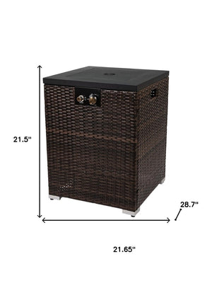 HomeRoots 50000 BTU Brown Wicker Propane Fire Pit - Stylish Rectangular Design for Cozy Outdoor Gatherings 702534