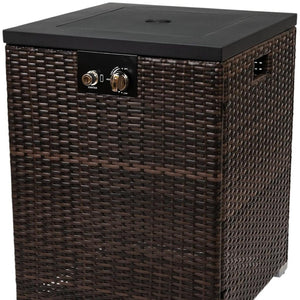 HomeRoots 50000 BTU Brown Wicker Propane Fire Pit - Stylish Rectangular Design for Cozy Outdoor Gatherings 702534