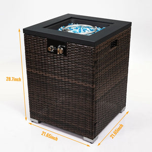 HomeRoots 50000 BTU Brown Wicker Propane Fire Pit - Stylish Rectangular Design for Cozy Outdoor Gatherings 702534