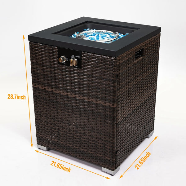 HomeRoots 50000 BTU Brown Wicker Propane Fire Pit - Stylish Rectangular Design for Cozy Outdoor Gatherings 702534