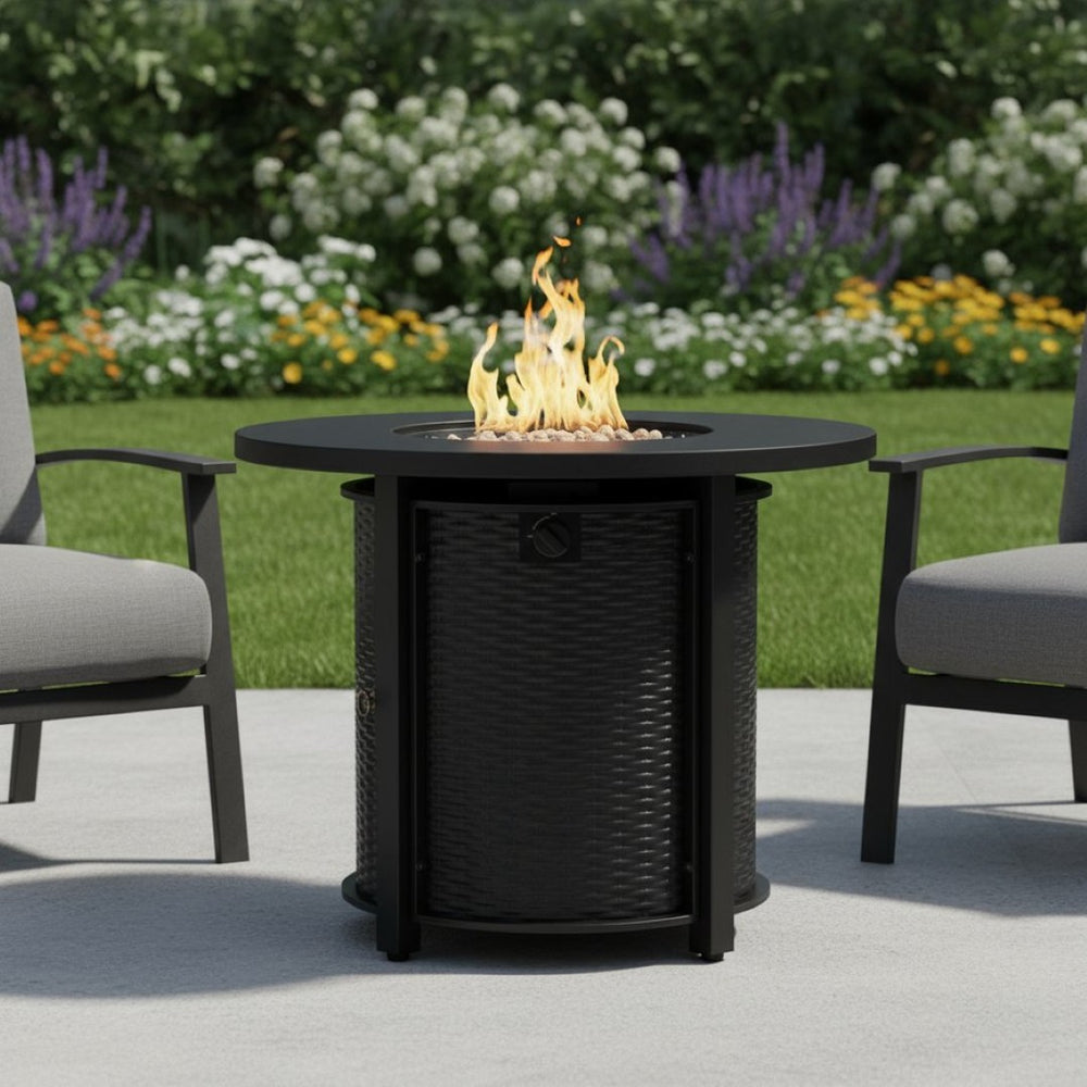 HomeRoots 50000 BTU Modern Black Steel Propane Fire Pit Table – Perfect for Outdoor Gatherings & Ambiance 702535