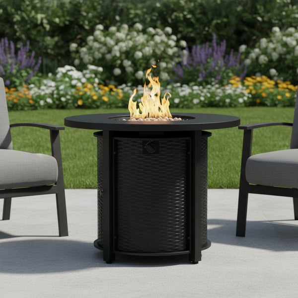 HomeRoots 50000 BTU Modern Black Steel Propane Fire Pit Table – Perfect for Outdoor Gatherings & Ambiance 702535