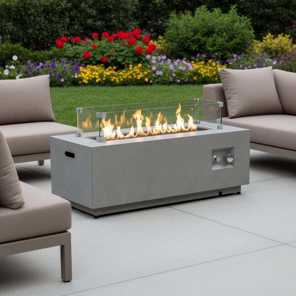 HomeRoots 50000 BTU 42" Gray Steel Propane Fire Pit Table - Cozy Outdoor Gatherings with Cover & Safety Features 702536