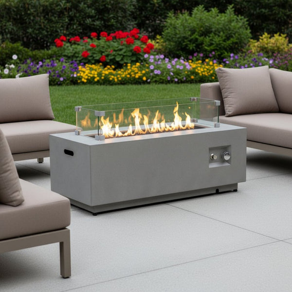 HomeRoots 50000 BTU 42" Gray Steel Propane Fire Pit Table - Cozy Outdoor Gatherings with Cover & Safety Features 702536