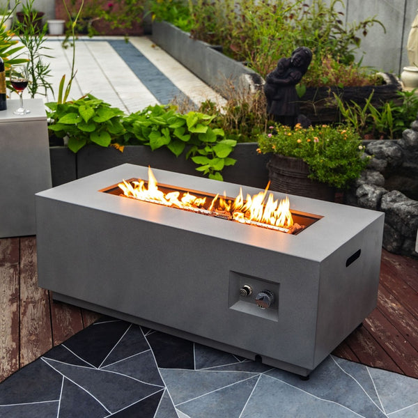 HomeRoots 50000 BTU 42" Gray Steel Propane Fire Pit Table - Cozy Outdoor Gatherings with Cover & Safety Features 702536
