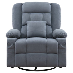HomeRoots 38" Blue Tufted Cotton Blend Recliner with Heat, Massage, USB, and Swivel for Ultimate Comfort 702540