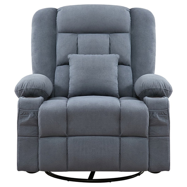 HomeRoots 38" Blue Tufted Cotton Blend Recliner with Heat, Massage, USB, and Swivel for Ultimate Comfort 702540