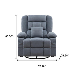 HomeRoots 38" Blue Tufted Cotton Blend Recliner with Heat, Massage, USB, and Swivel for Ultimate Comfort 702540