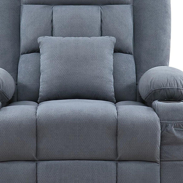 HomeRoots 38" Blue Tufted Cotton Blend Recliner with Heat, Massage, USB, and Swivel for Ultimate Comfort 702540