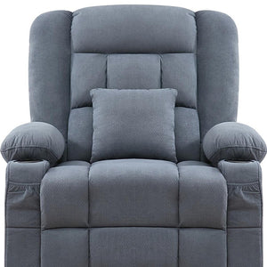 HomeRoots 38" Blue Tufted Cotton Blend Recliner with Heat, Massage, USB, and Swivel for Ultimate Comfort 702540