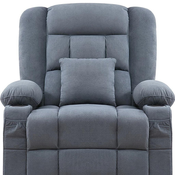 HomeRoots 38" Blue Tufted Cotton Blend Recliner with Heat, Massage, USB, and Swivel for Ultimate Comfort 702540