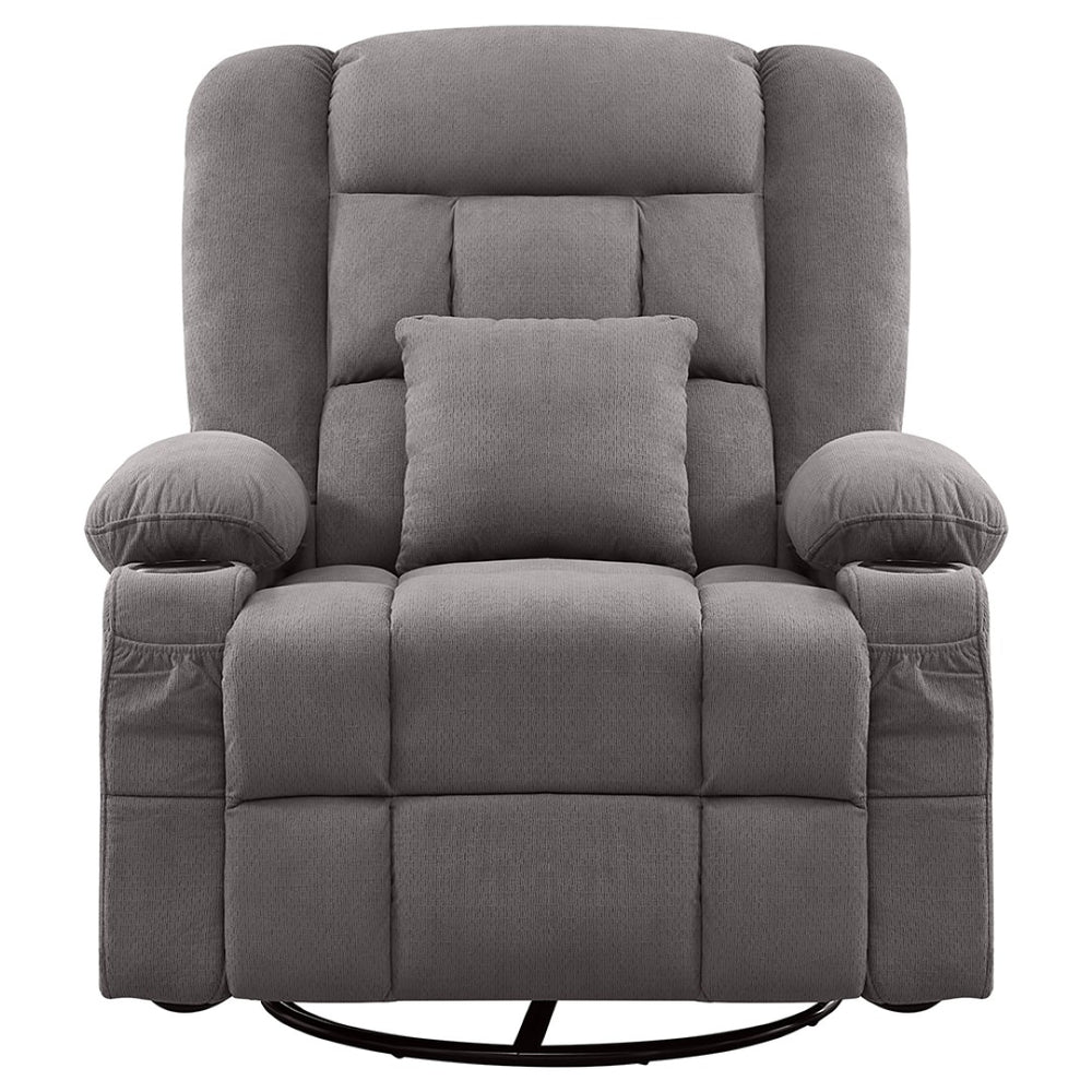 HomeRoots 38" Gray Tufted Swivel Rocker Recliner with USB, Massage & Heat - Ultimate Comfort for Any Room! 702541