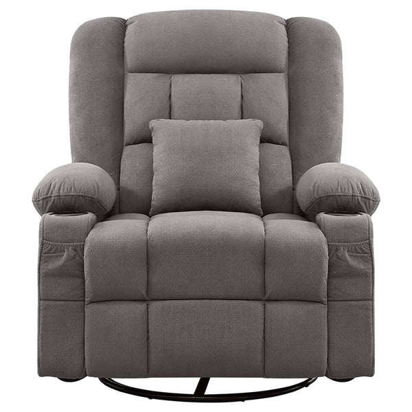 HomeRoots 38" Gray Tufted Swivel Rocker Recliner with USB, Massage & Heat - Ultimate Comfort for Any Room! 702541
