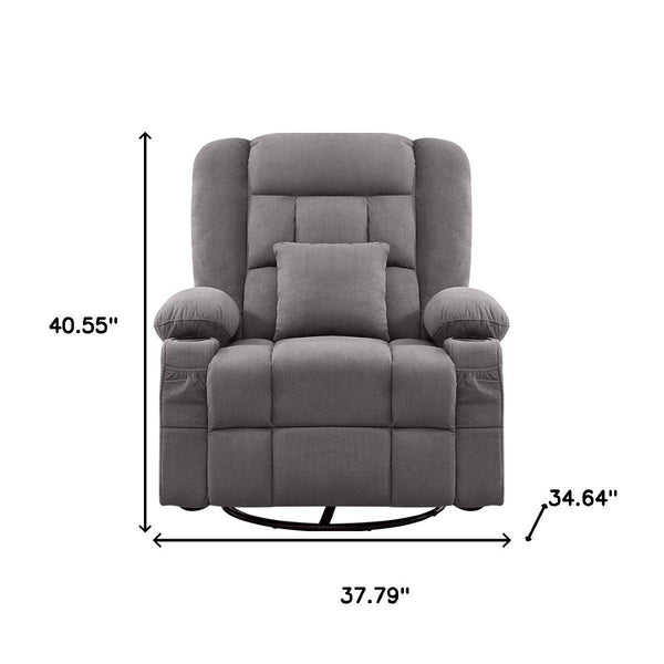 HomeRoots 38" Gray Tufted Swivel Rocker Recliner with USB, Massage & Heat - Ultimate Comfort for Any Room! 702541