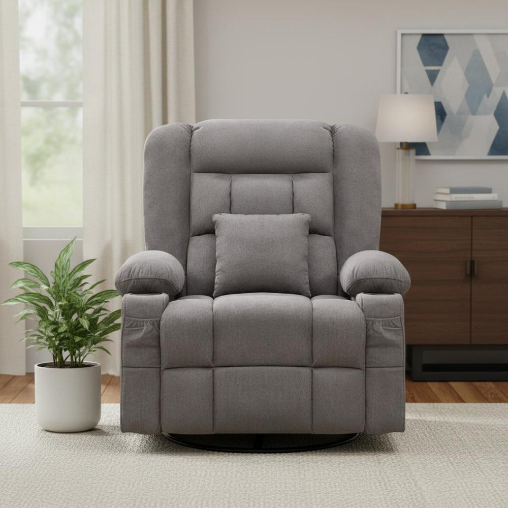 HomeRoots 38" Gray Tufted Swivel Rocker Recliner with USB, Massage & Heat - Ultimate Comfort for Any Room! 702541