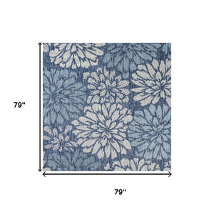 HomeRoots 6' Navy Blue & Aqua Floral Indoor-Outdoor Area Rug - Durable, Stylish, Perfect for Any Space! 702543