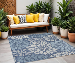 HomeRoots 6' Navy Blue & Aqua Floral Indoor-Outdoor Area Rug - Durable, Stylish, Perfect for Any Space! 702543