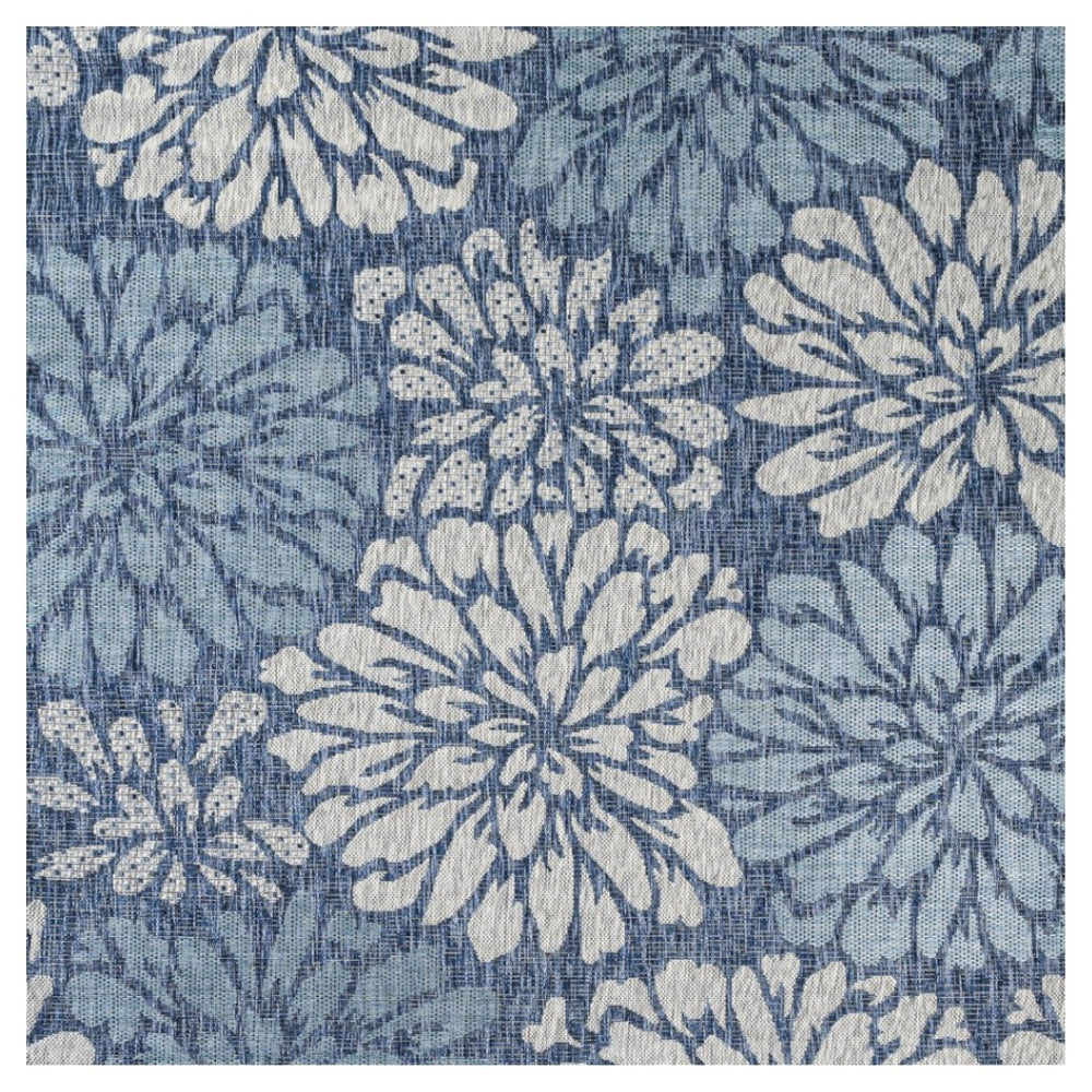 HomeRoots 6' Navy Blue & Aqua Floral Indoor-Outdoor Area Rug - Durable, Stylish, Perfect for Any Space! 702543