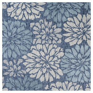 HomeRoots 6' Navy Blue & Aqua Floral Indoor-Outdoor Area Rug - Durable, Stylish, Perfect for Any Space! 702543