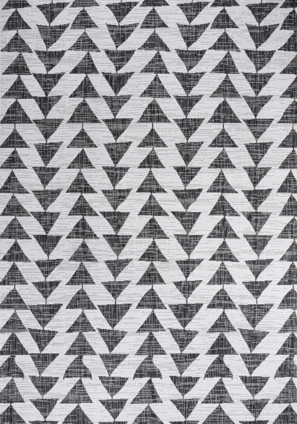 HomeRoots 8' X 10' Stylish Ivory and Black Geometric Rug - Durable Indoor Outdoor Decor for Any Space! 702567