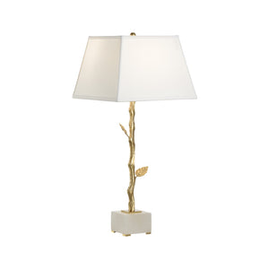 Chelsea House Limb Sculptural Twig Table Lamp In Radiant Gold With Marble Base And White Fabric Shade — Elegant Accent 70257