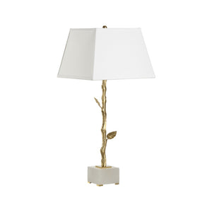 Chelsea House Limb Sculptural Twig Table Lamp In Radiant Gold With Marble Base And White Fabric Shade — Elegant Accent 70257