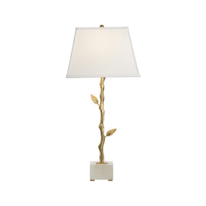 Chelsea House Limb Sculptural Twig Table Lamp In Radiant Gold With Marble Base And White Fabric Shade — Elegant Accent 70257