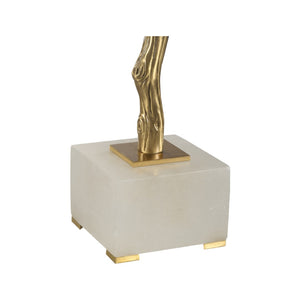 Chelsea House Limb Sculptural Twig Table Lamp In Radiant Gold With Marble Base And White Fabric Shade — Elegant Accent 70257