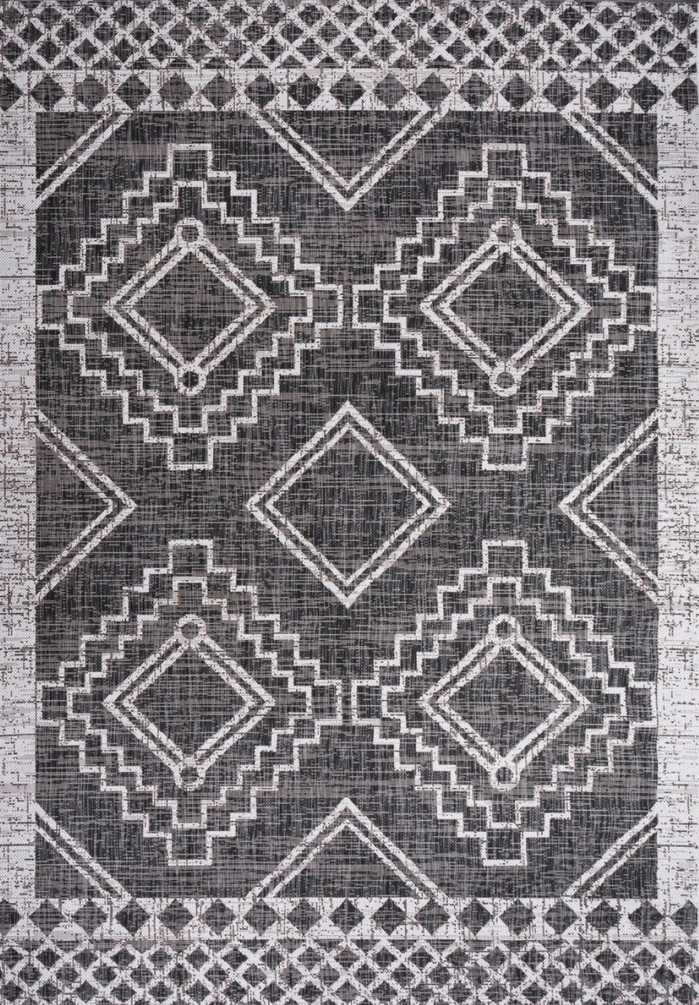 HomeRoots 5' Timeless Black and Ivory Moroccan Indoor/Outdoor Area Rug - Durable, Easy Care, Versatile Design 702574
